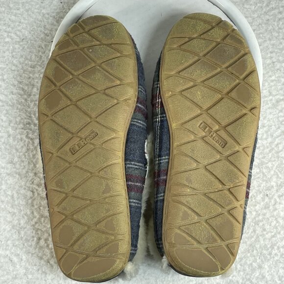 L.L. Bean Shoes Women’s 8 Blue Red Multicolor Plaid Moccasins Sherpa Slippers - Picture 7 of 7